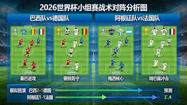 2026世界杯小组赛战术对阵分析图，展示了不同球队风格碰撞的模拟推演