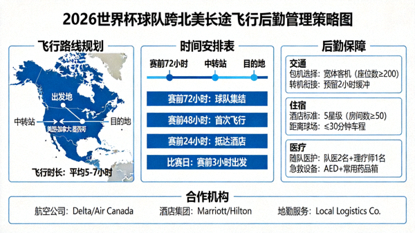 2026世界杯球队旅行管理策略图：展示跨北美长途飞行的后勤安排